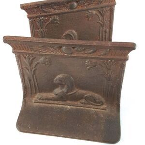 Antique Art Deco King Tut Sphinx 1920'S Polychrome Cast Iron Bookends Egyptian